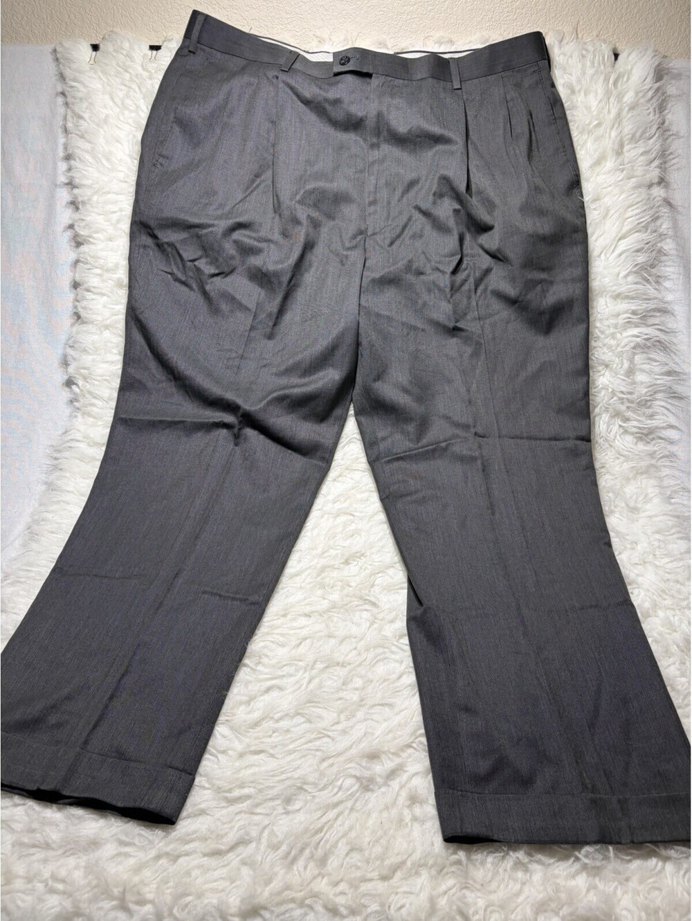 Alan Flusser Mens Dress Pants 40x30 Gray  Pleated Cuffed